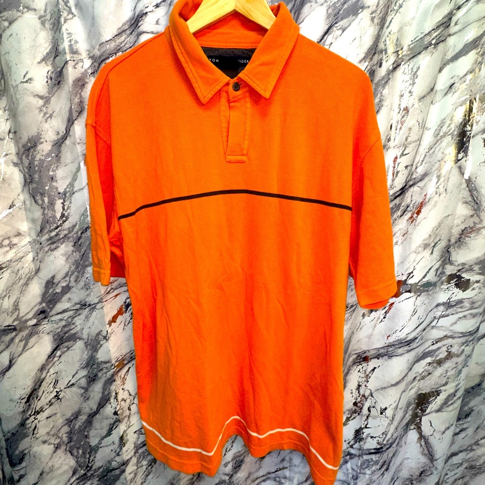 Y2K Vintage Tommy Hilfiger Orange Polo Shirt with Black Trim Preppy XL